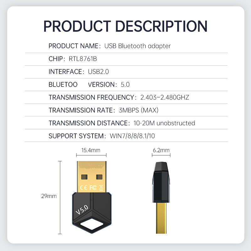 Adaptador USB Bluetooth 5,0 re - Audio Music File reseña y precio