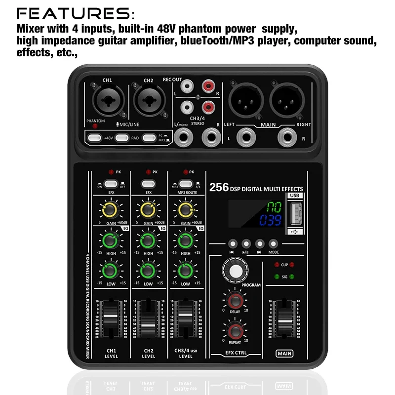 Mezclador de Audio con Interfa - Audio Mixer 4 Channel reseña y precio