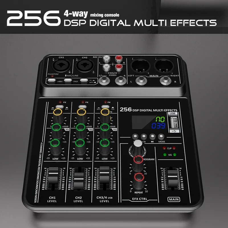 Mezclador de Audio con Interfa - Audio Mixer 4 Channel reseña y precio