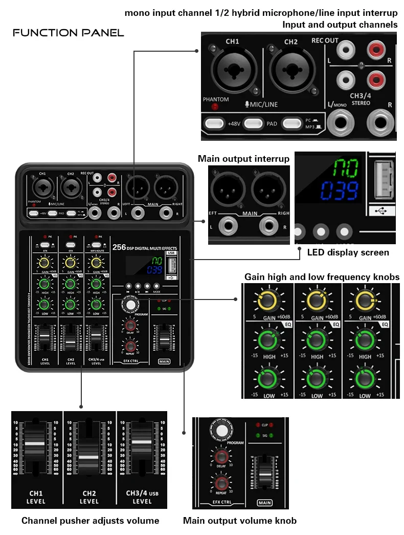 Mezclador de Audio con Interfa - Audio Mixer 4 Channel reseña y precio