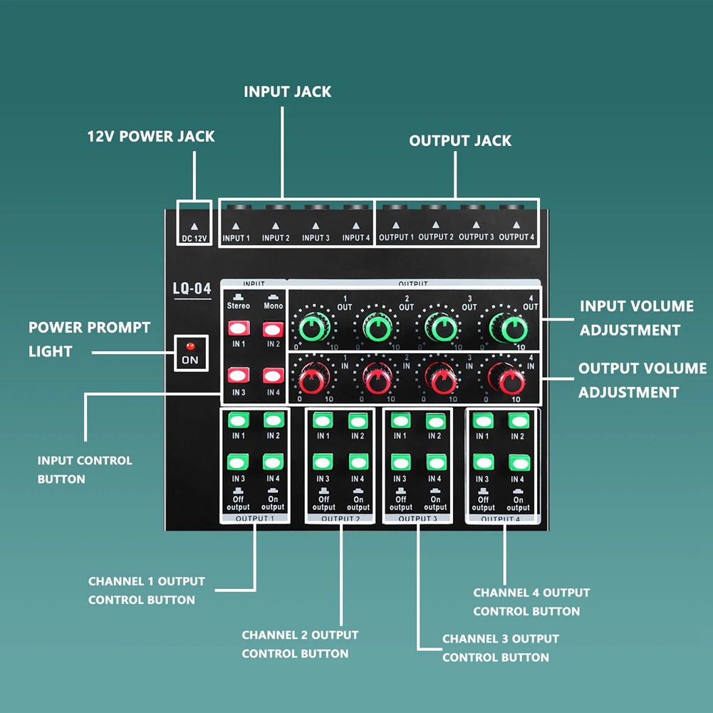 -A25M GAX-LQ04 Mezclador de 4  - Audio Mixer 4 Channel reseña y precio